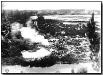 Battery C, US 108th Field Artillery, 28th Division firing from the ruins of Varennes