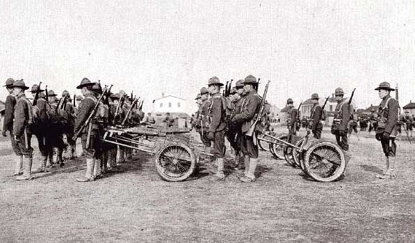 Marines demonstrating the machine-gun carriage (CNP) 
