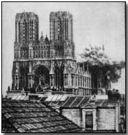 First artillery hit on Rheims cathedral