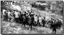Turkish artillerymen moving guns toward Kut-El-Amara
