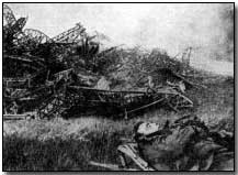 Wreckage of Zeppelin L-44 and the body of its commander