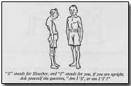 Caption reads: '"S" stands for Sloucher, and "I" stands for you, if you are upright. Ask yourself this question, "Am I 'S' or am I 'I'?"