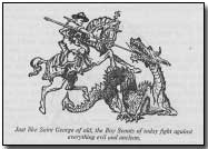 Caption reads: 'Just like Saint George of old, the Boy Scouts of today fight against everything evil and unclean." (from Scouting for Boys p11)