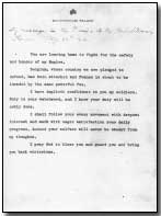 King George V's Message to British Troops, 12 August 1914  (Click to enlarge)
