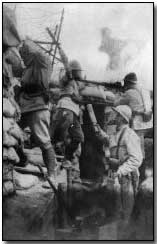 French troops engaged with hand grenades and rifles in front-line trench